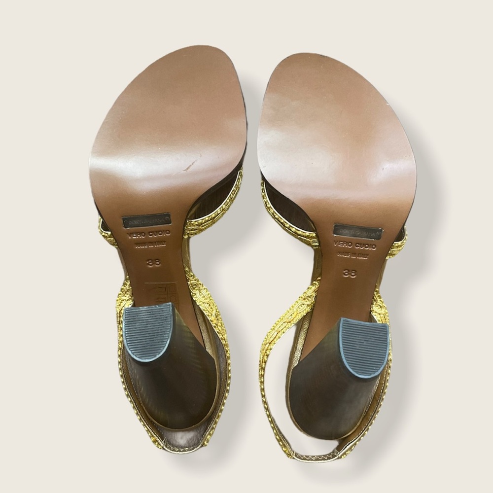 🆕 DOLCE & GABBANA Gold Slingback Heel Sandal - Picture 7 of 12